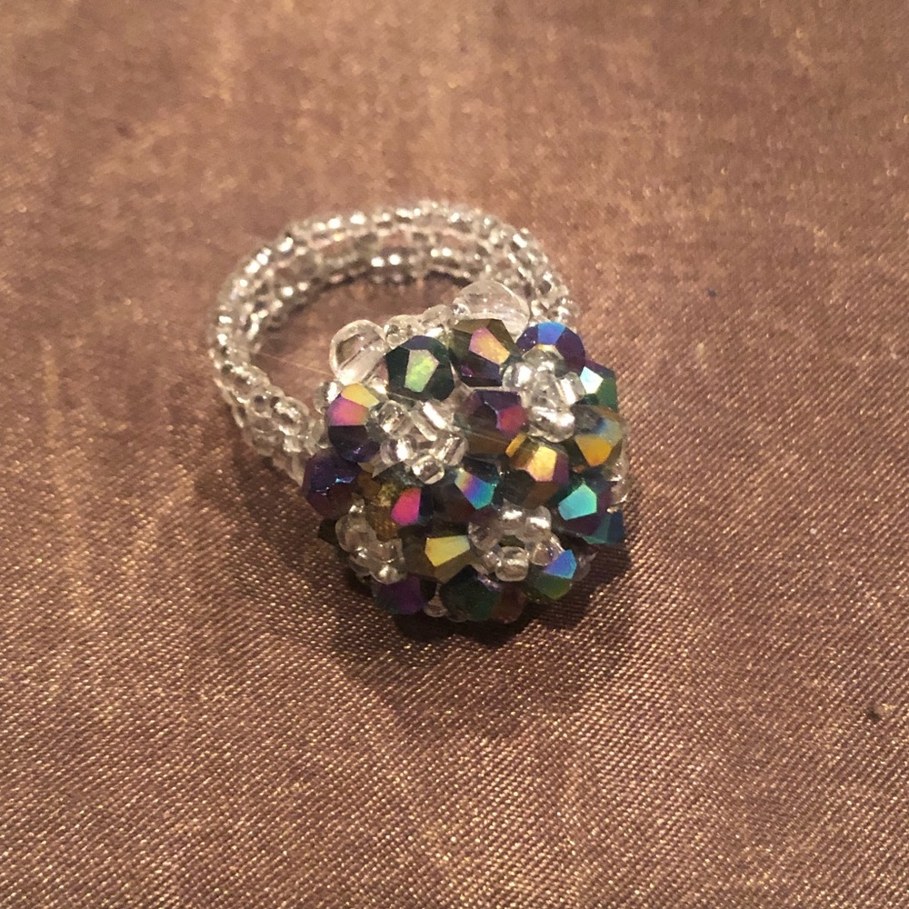 Vintage Aurora Borealis Crocheted Ring